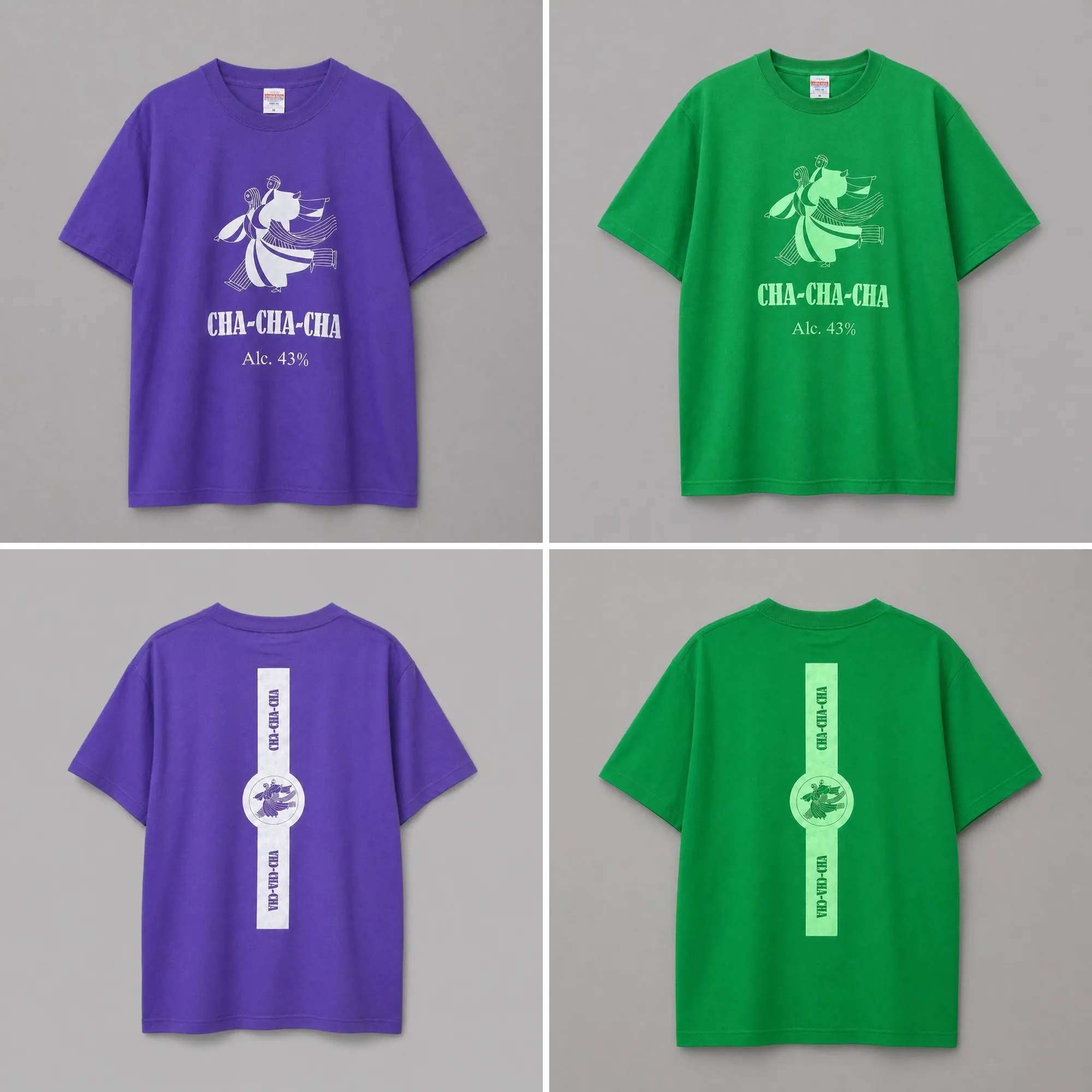 オリジナル T シャツ（紫・緑）の前面と背面